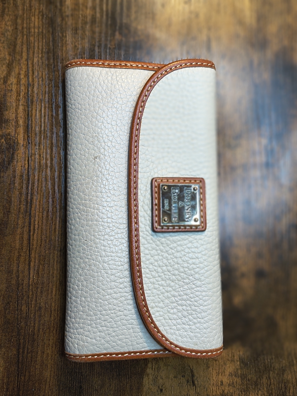 Dooney & Bourke Cream and Brown Pebbled Continental Wallet